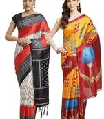 Multicolor printed art silk saree with blouse