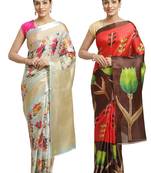 Multicolor printed art silk saree with blouse
