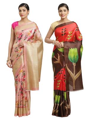 Multicolor printed art silk saree with blouse 1