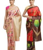 Multicolor printed art silk saree with blouse