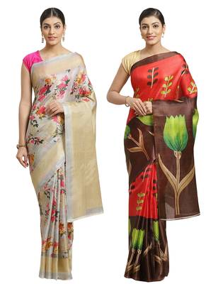 Multicolor printed art silk saree with blouse 1