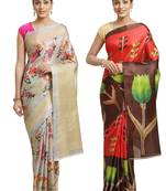 Multicolor printed art silk saree with blouse