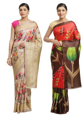 Multicolor printed art silk saree with blouse 1