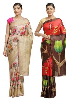 Multicolor printed art silk saree with blouse