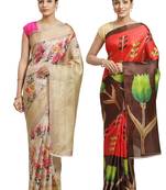 Multicolor printed art silk saree with blouse