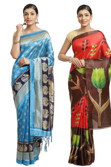 Multicolor printed art silk saree with blouse