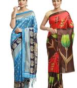 Multicolor printed art silk saree with blouse