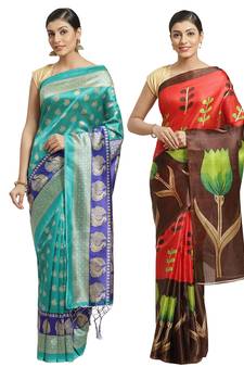 Multicolor printed art silk saree with blouse