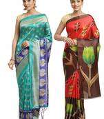 Multicolor printed art silk saree with blouse