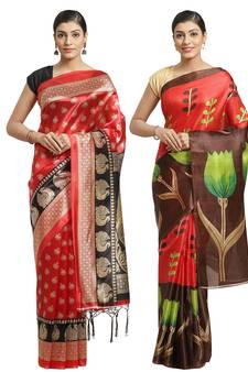 Multicolor printed art silk saree with blouse