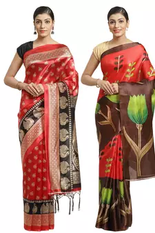 Multicolor printed art silk saree with blouse