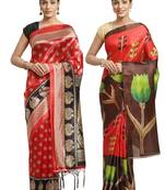 Multicolor printed art silk saree with blouse