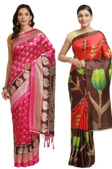 Multicolor printed art silk saree with blouse