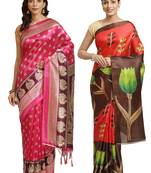 Multicolor printed art silk saree with blouse