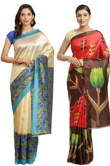 Multicolor printed art silk saree with blouse