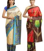 Multicolor printed art silk saree with blouse
