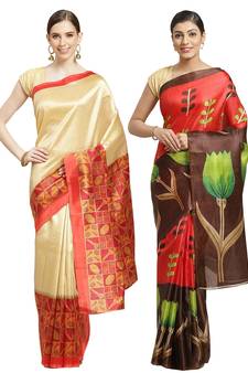 Multicolor printed art silk saree with blouse