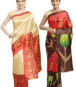 Multicolor printed art silk saree with blouse