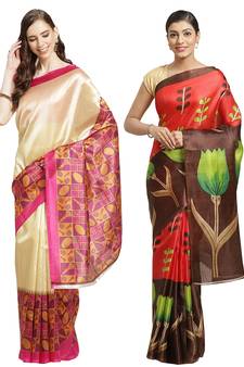 Multicolor printed art silk saree with blouse
