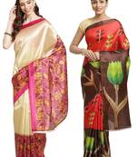 Multicolor printed art silk saree with blouse