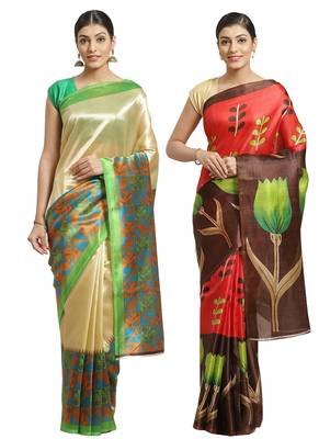 Multicolor printed art silk saree with blouse 1