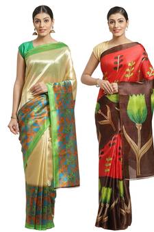 Multicolor printed art silk saree with blouse