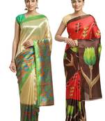 Multicolor printed art silk saree with blouse