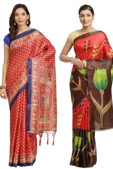 Multicolor printed art silk saree with blouse