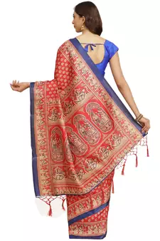 Multicolor printed art silk saree with blouse