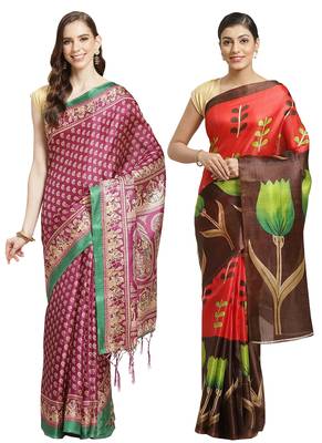Multicolor printed art silk saree with blouse 1