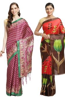 Multicolor printed art silk saree with blouse