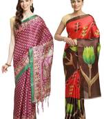 Multicolor printed art silk saree with blouse