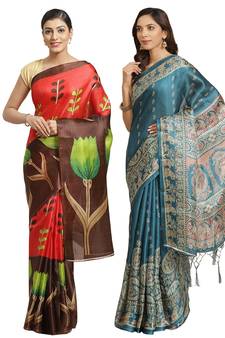 Multicolor printed art silk saree with blouse