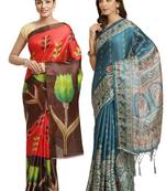 Multicolor printed art silk saree with blouse