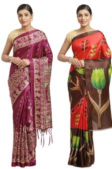 Multicolor printed art silk saree with blouse