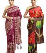 Multicolor printed art silk saree with blouse
