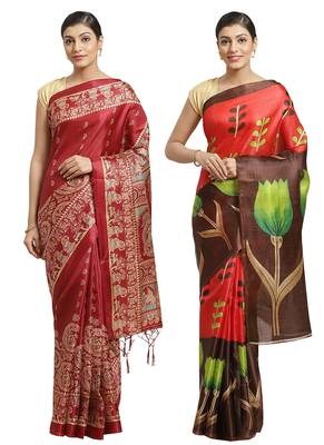 Multicolor printed art silk saree with blouse 1