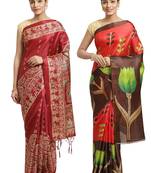 Multicolor printed art silk saree with blouse