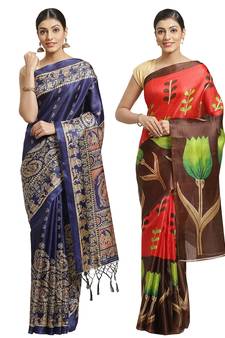 Multicolor printed art silk saree with blouse