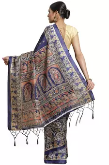 Multicolor printed art silk saree with blouse