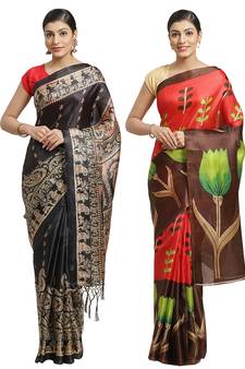 Multicolor printed art silk saree with blouse