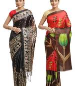 Multicolor printed art silk saree with blouse