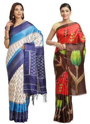 Multicolor printed art silk saree with blouse 1