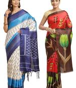 Multicolor printed art silk saree with blouse
