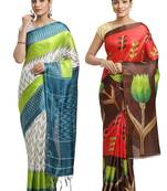 Multicolor printed art silk saree with blouse