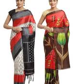 Multicolor printed art silk saree with blouse