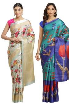Multicolor printed art silk saree with blouse