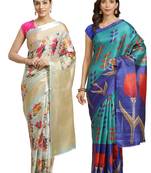 Multicolor printed art silk saree with blouse