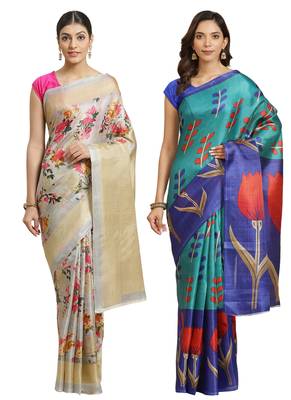 Multicolor printed art silk saree with blouse 1