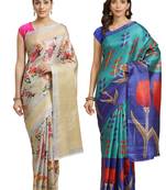 Multicolor printed art silk saree with blouse